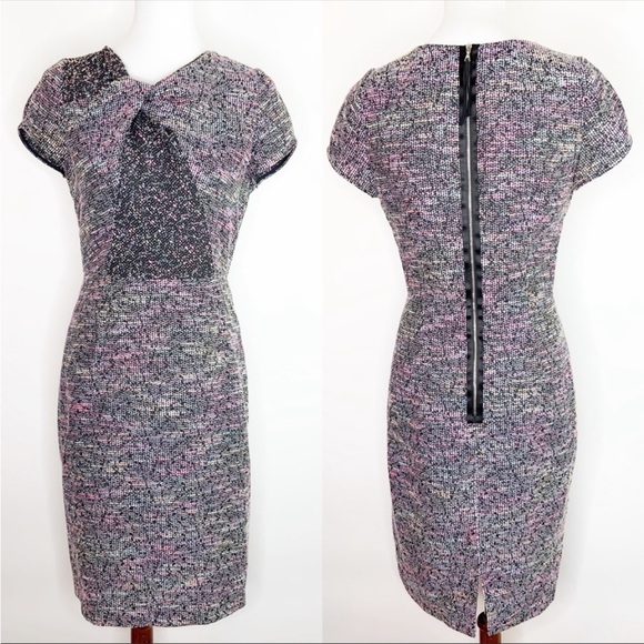Jason Wu Twist Front Tweed Midi Cocktail Sheath Dress - Size 2 - Picture 2 of 14